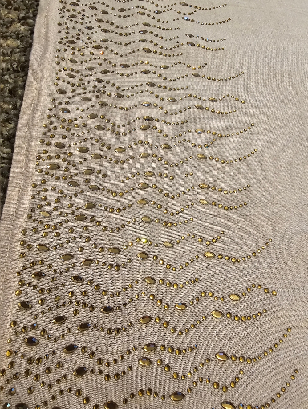 hijab Beige Scarf with Gold Studded Wave Design